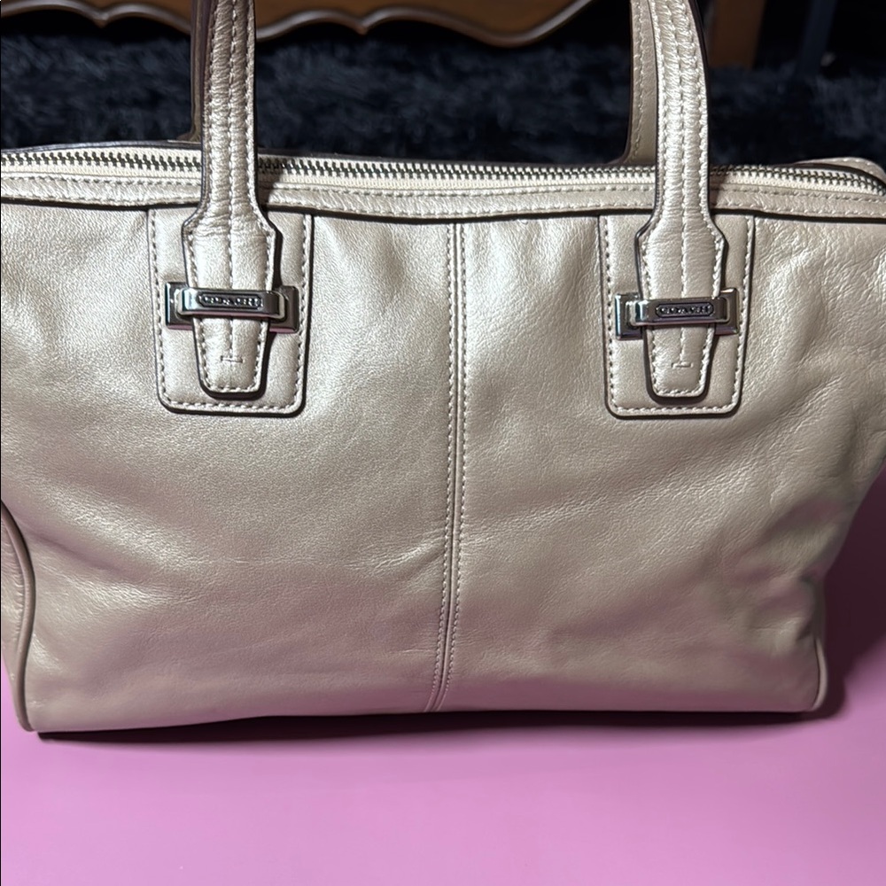 EOC Coach Metallic Beige Leather Satchel - Picture 13 of 13